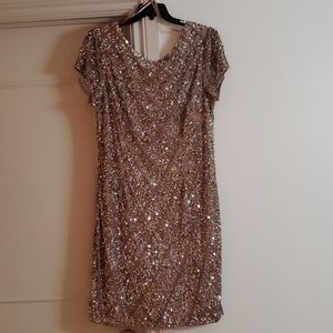 Adrianna Papell Beaded Short-Sleeve Sheath Dress